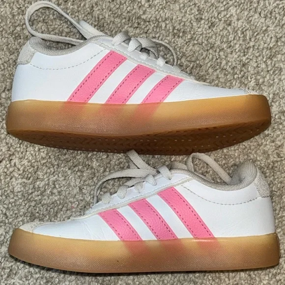 Adidas Kids White and Pink Sneakers with Tan Sole VL Court 3.0 K - Picture 3 of 10
